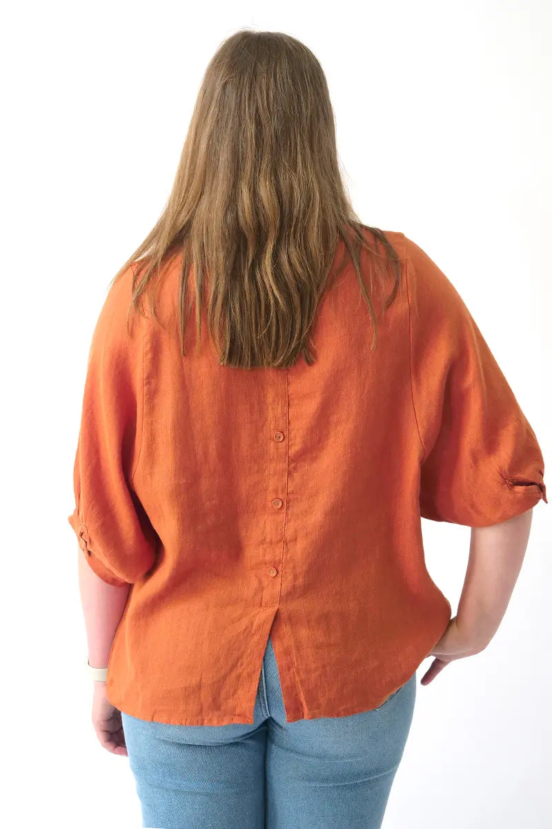 Jane Linen Blouse in Rust back view