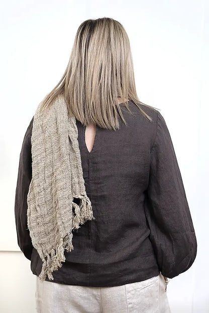 Le Rive Linen Scarf Hand-Loomed in Natural Taupe back view