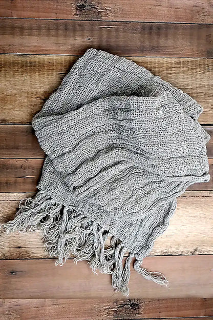 Le Rive Linen Scarf Hand-Loomed in Natural Taupe flat lay view