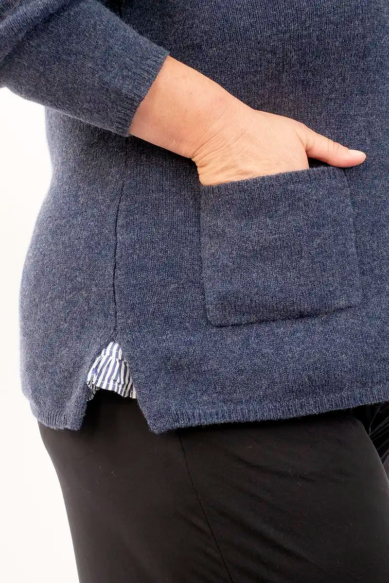 Mansted Womens Knit Jumper Minoa in Blue pocket detail view