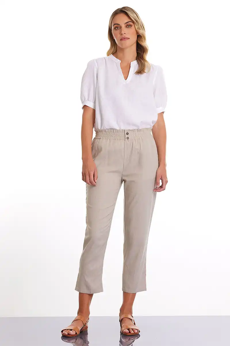 rco Polo 7/8 Cross Dye Womens Pant in Stone front