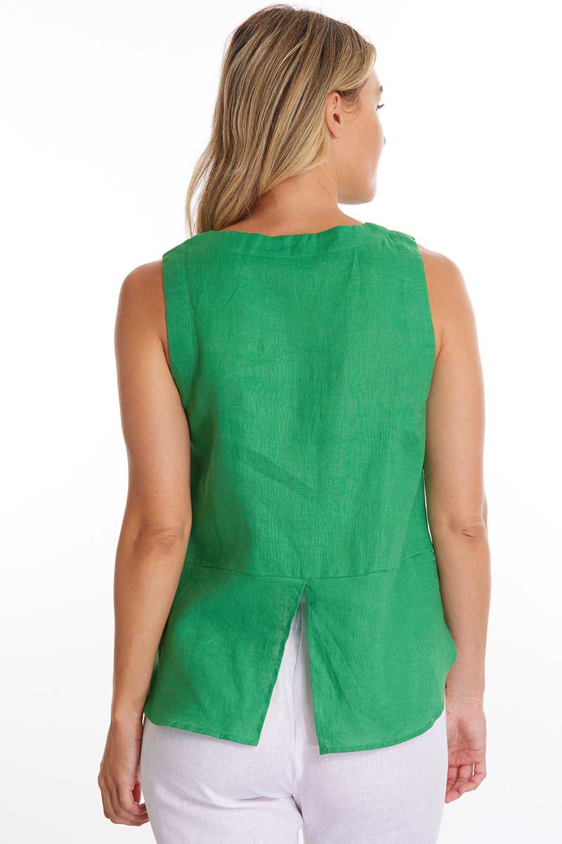 back view of the Marco Polo Linen Tank Emerald