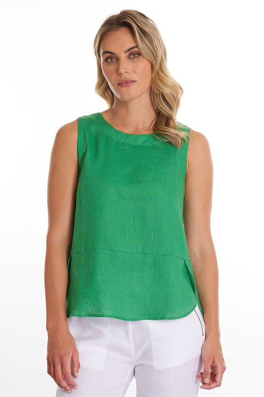 Marco Polo Linen Tank Emerald close view of the front