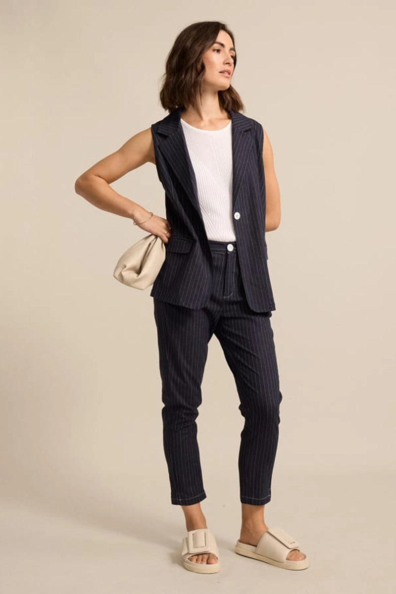 Marco Polo Pinstripe Pant in Navy front view