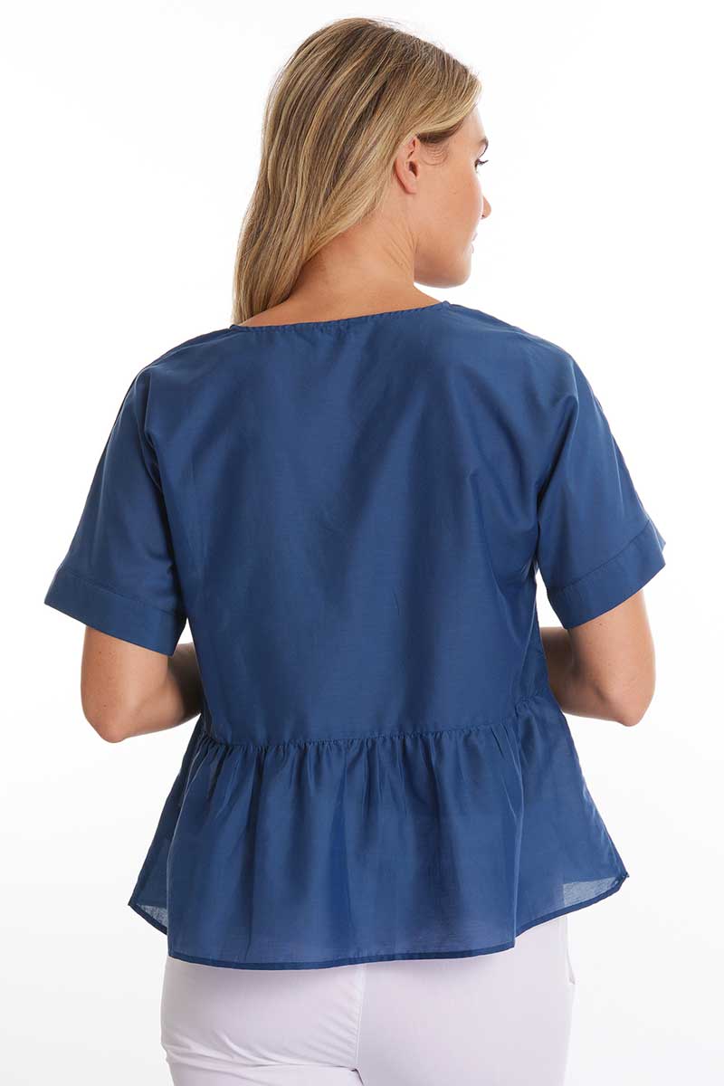 back view of the Marco Polo S/S Pleat Front Top Indigo