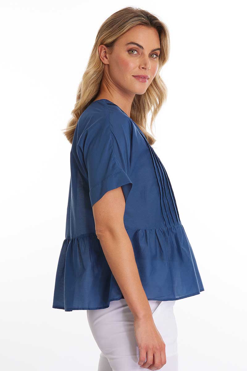 Marco Polo S/S Pleat Front Top Indigo side view