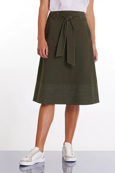Marco Polo Topstitch Cotton Blend Skirt in Dark Khaki front