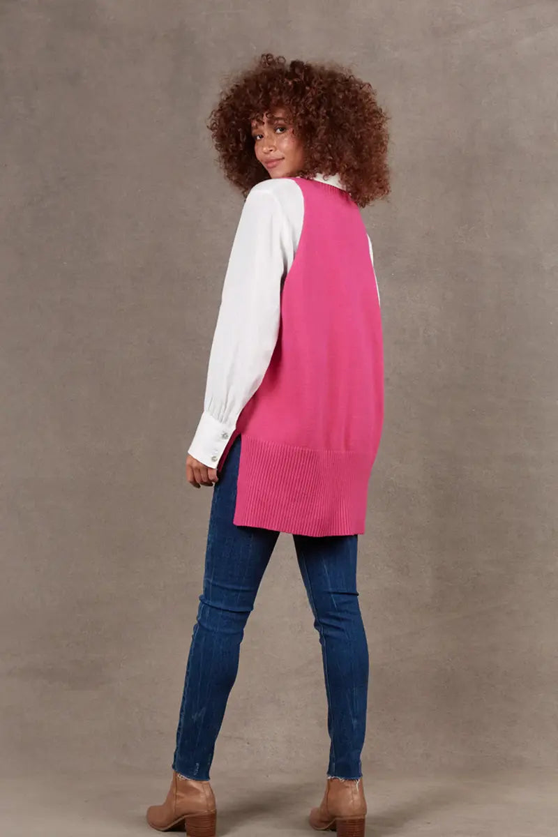 back view of the Nakako Knit Vest in Magenta by Eb & Ive