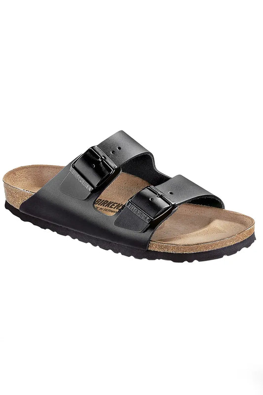 Birkenstock Narrow Fit Arizona Black Smooth Leather 3/4 side view