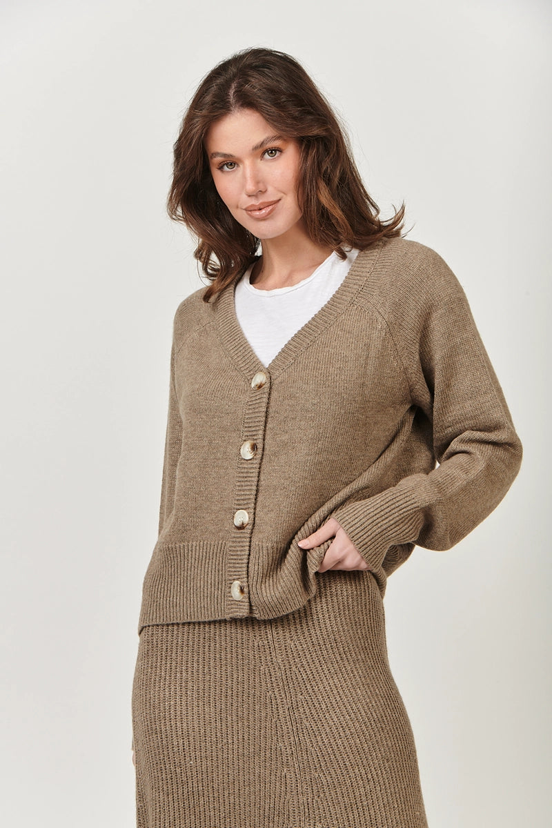 Naturals by O & J Cosy Days Cardigan in Khaki side view