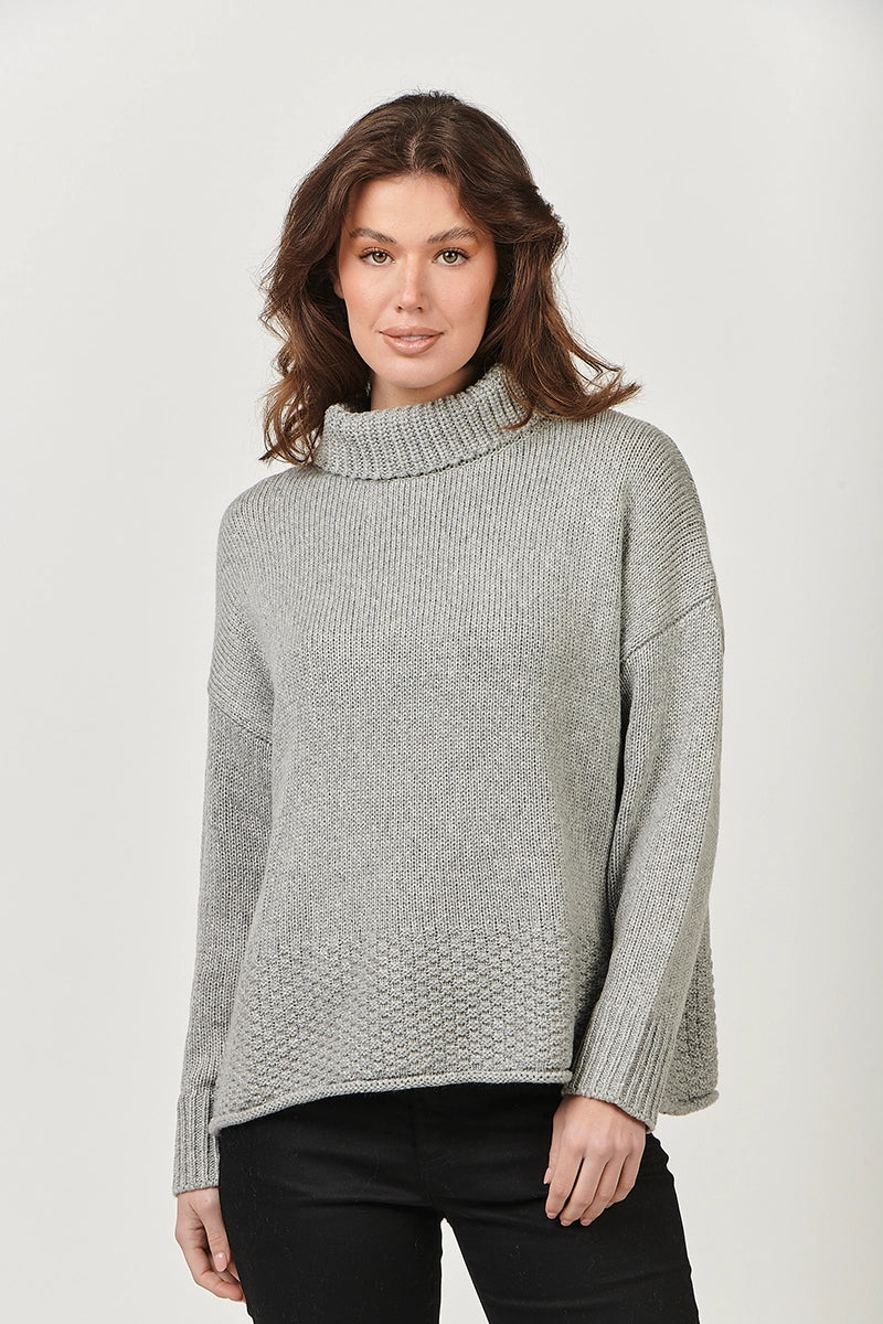 Naturals by O & J Women's Stitch Jumper in Grey front detailed view