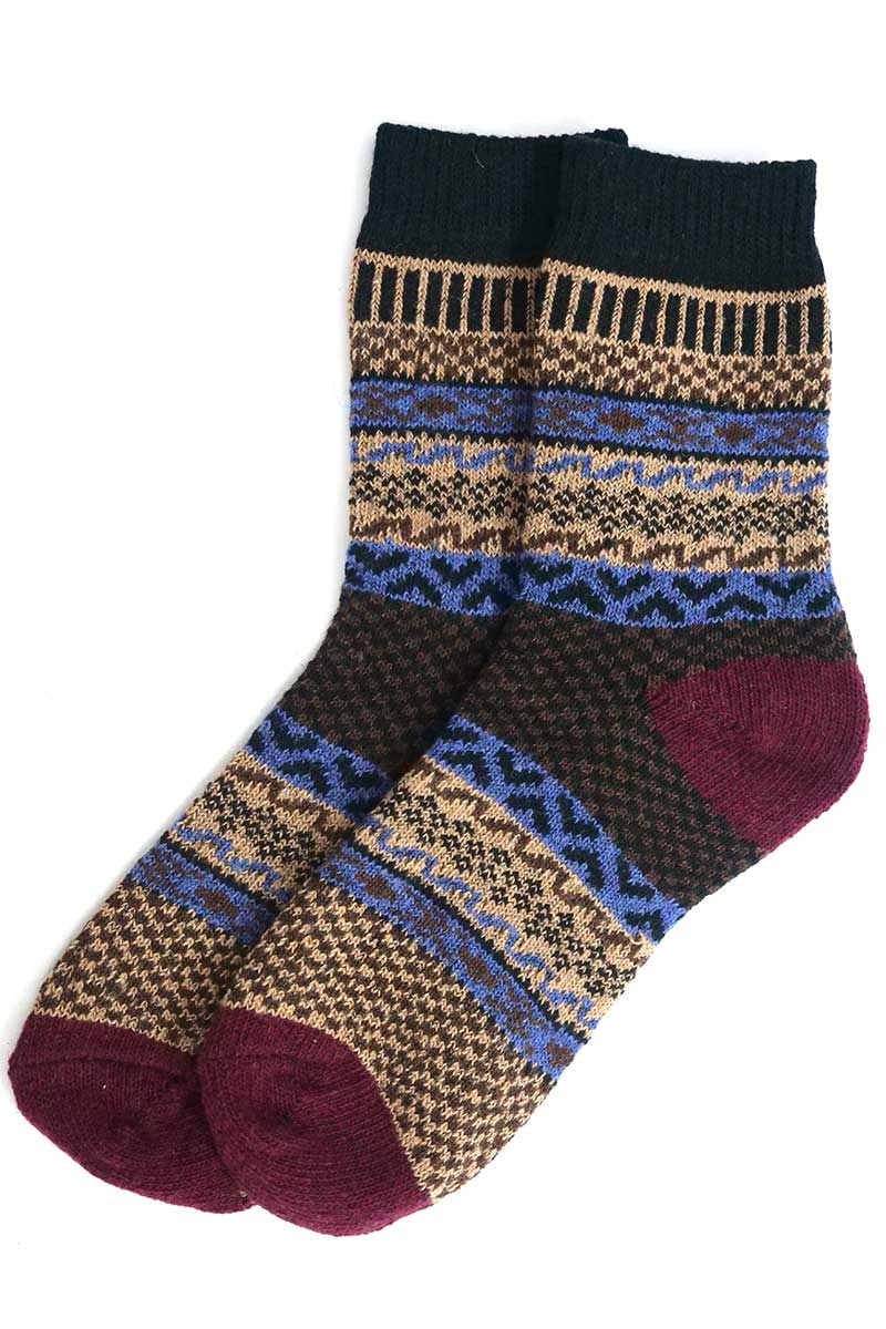 Nordic Style Check Socks in Black Wool Blend