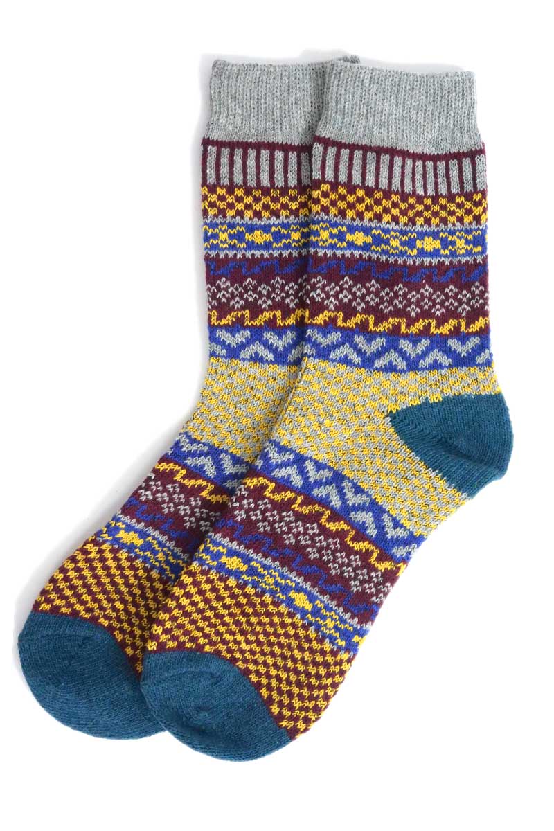 Nordic Style Check Socks in Grey Wool Blend