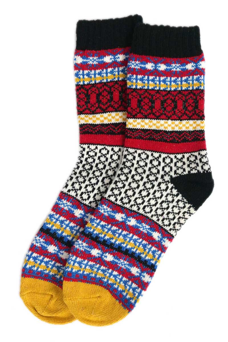 Nordic Style Circles Socks in Black Wool Blend