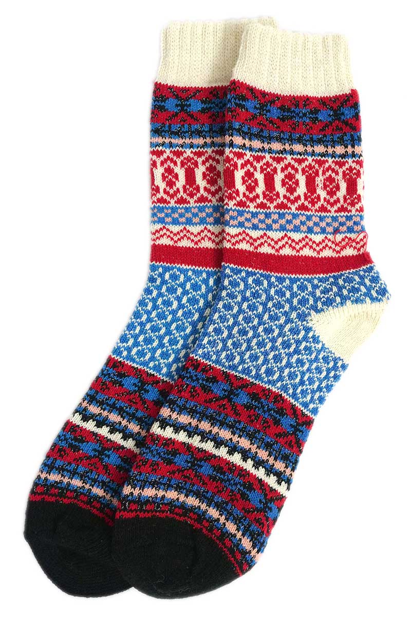 Nordic Style Circles Socks in Cream Wool Blend