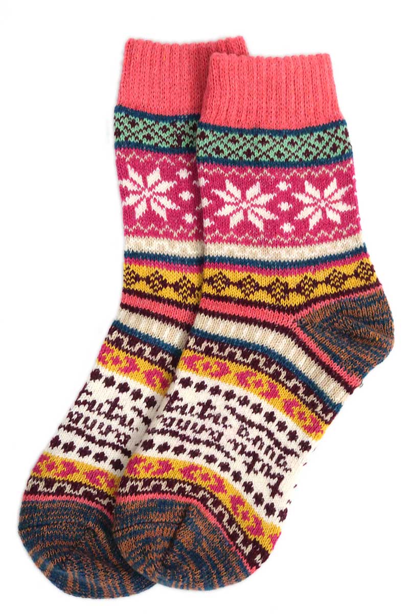 Nordic Style Flake Socks in Pink Wool Blend