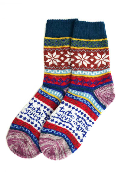 Nordic Style Flake Socks in Teal Wool Blend