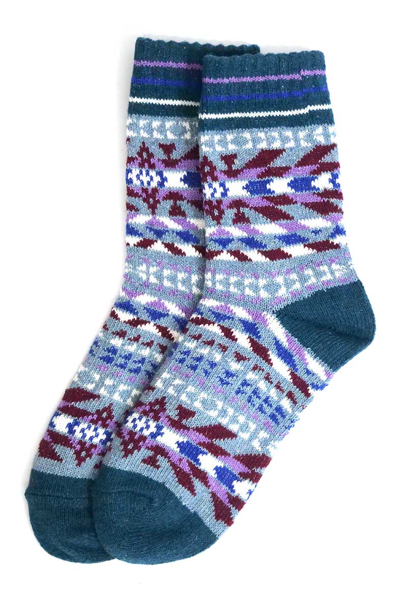 Nordic Style Pop Socks in Teal Wool Blend