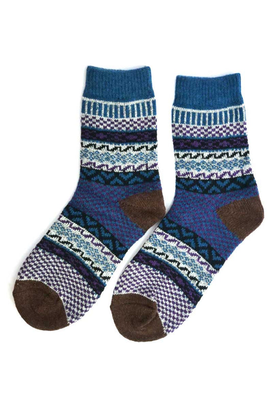 pair of Nordic style check socks - Wool blend in Teal