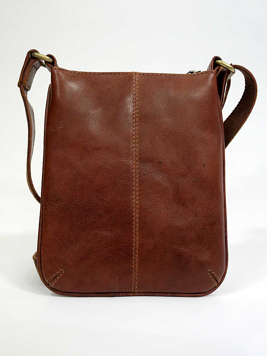 front of Oran Leather Cross Over Bag - Kimberly in Brandy
