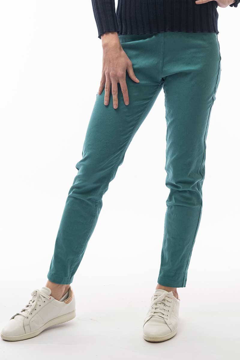 front view of the block colour side to the Orientique Pants Reversible in Teal
