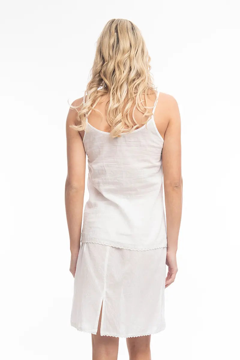 back view of the Orientique V Neck Cami Long Slip in White