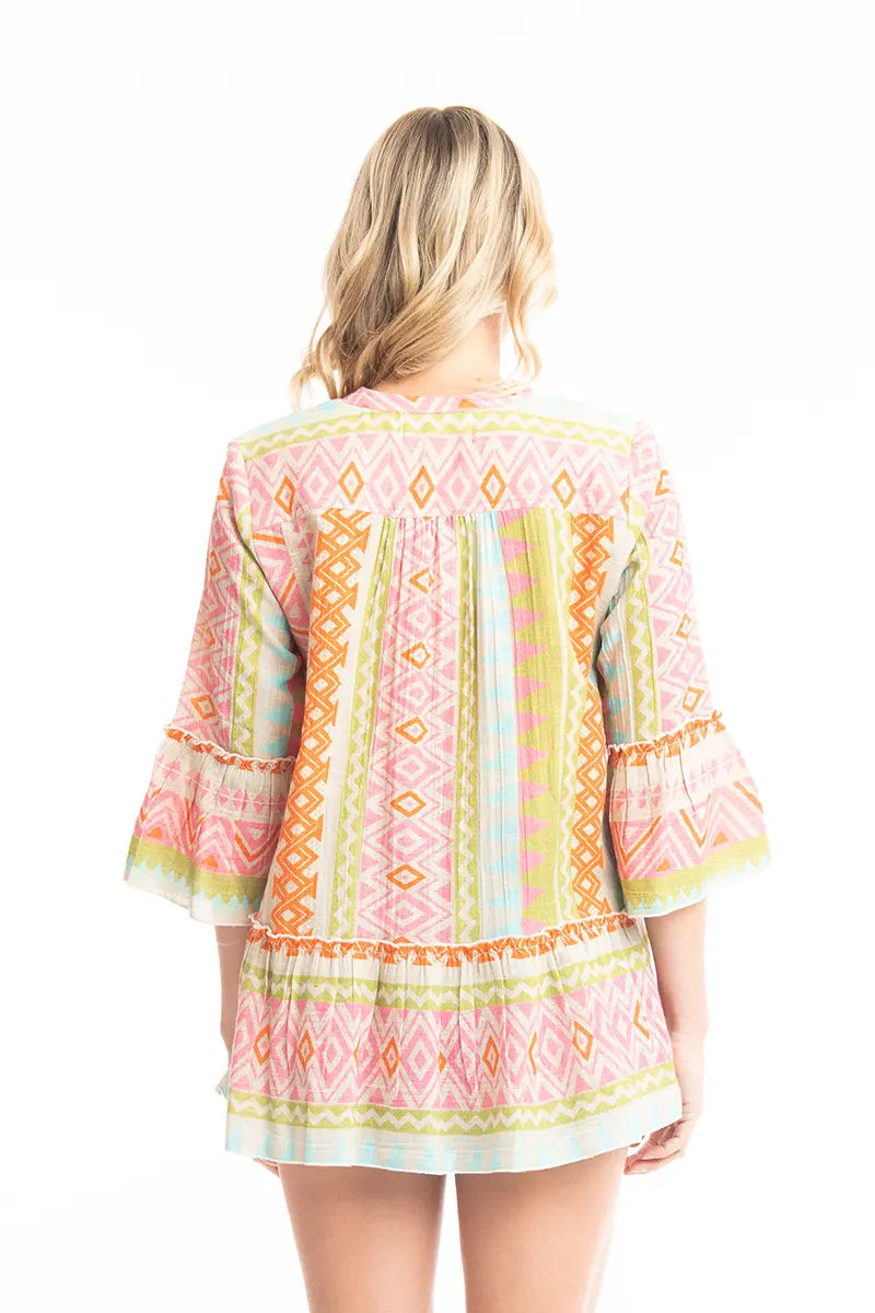 back view of the Orientique Women's Nicole Top with Frill Sleeves