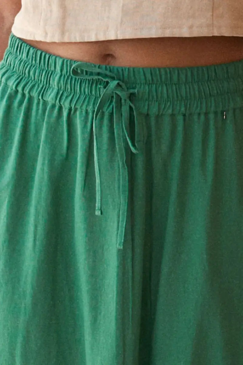 waist detail on the Buddha Wear Pippa Midi Skirt in Green