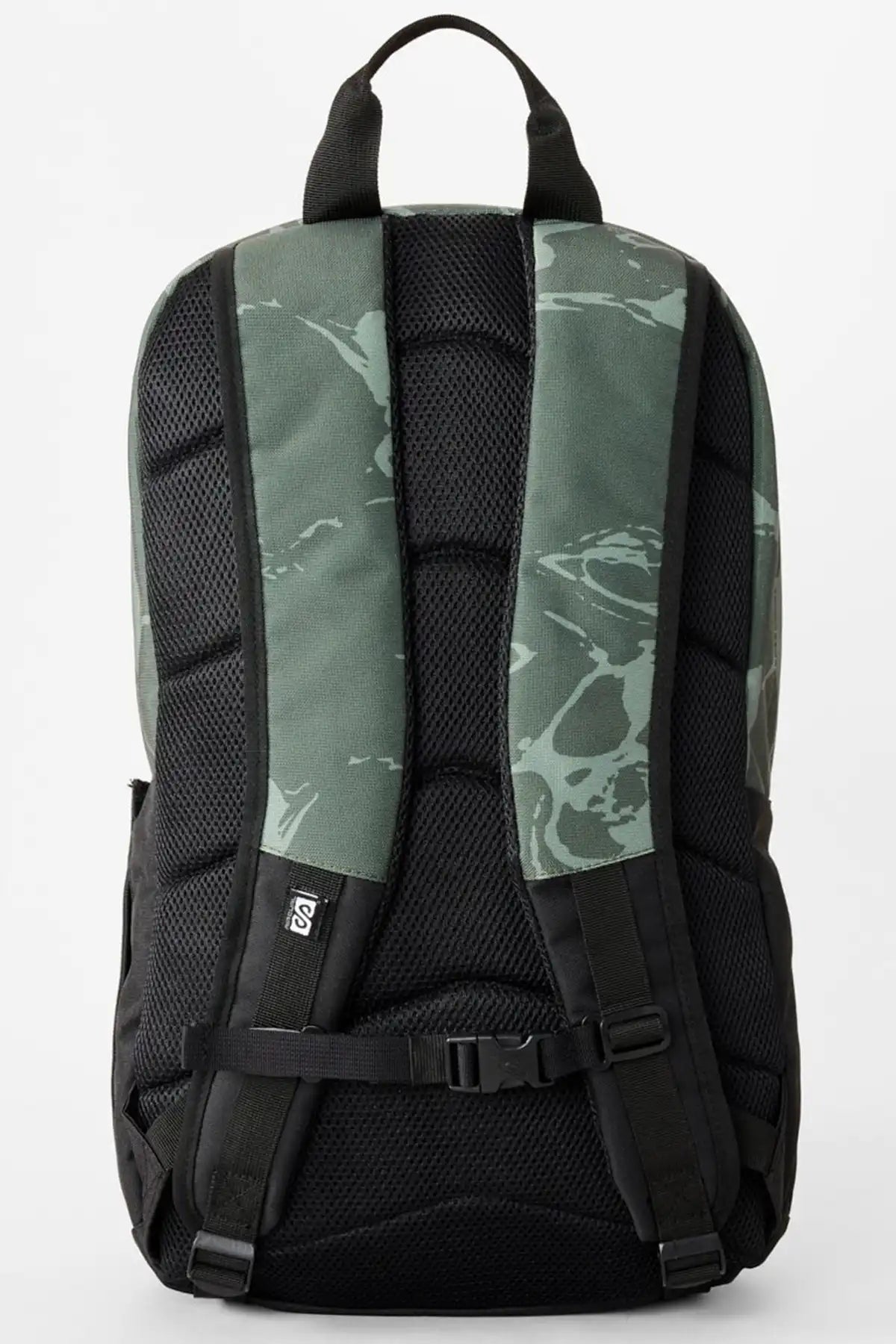 Rip Curl Black backpack with camouflage pattern on a white background