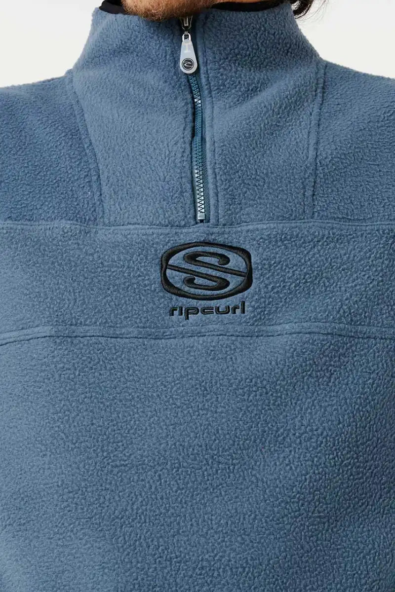 Rip Curl Bells Polar Fleece in Pine Night front detailed view showing neck and embroidery