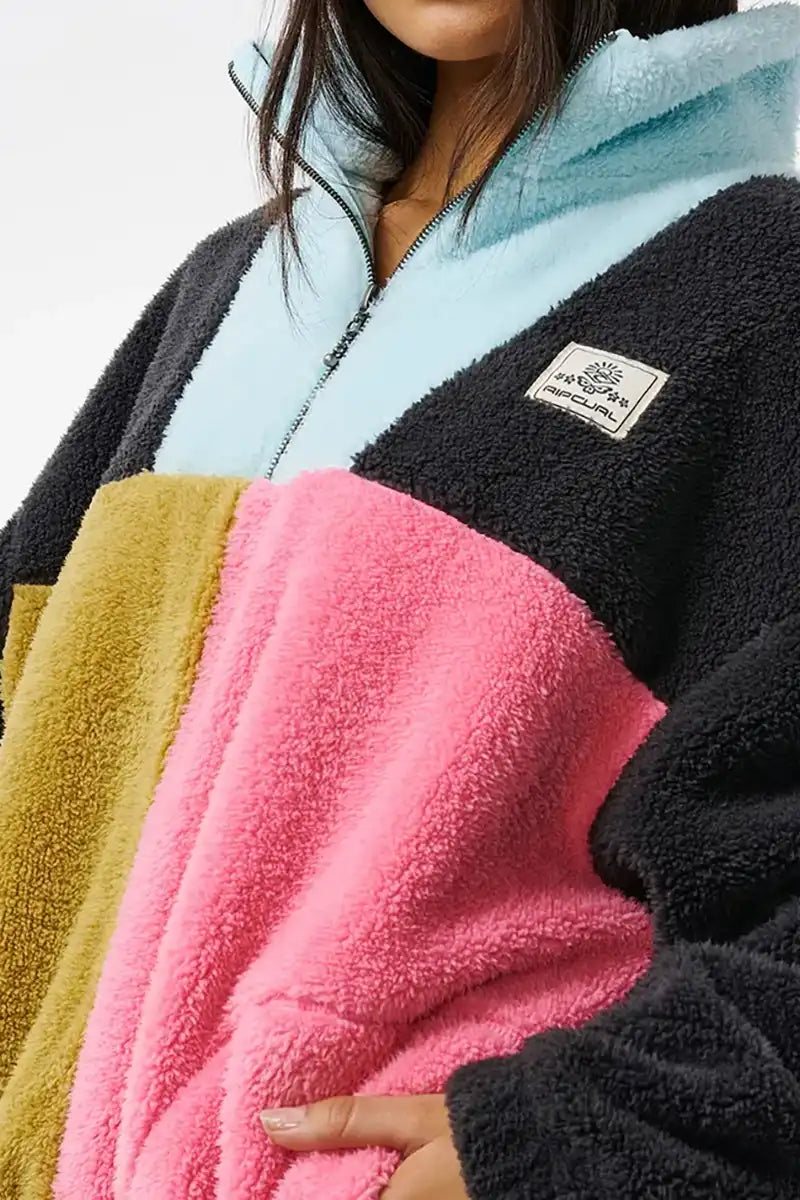 Rip Curl Block Party Polar Fleece in washed black close up