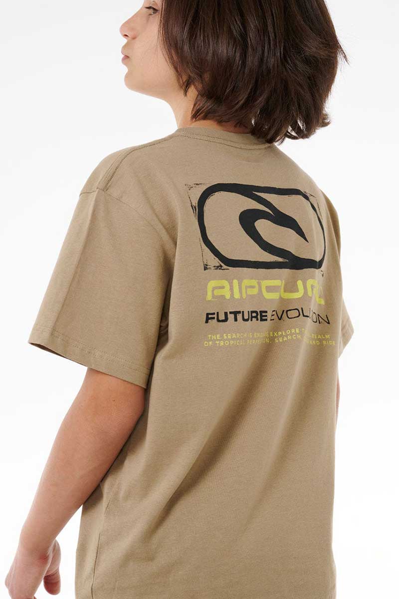Rip Curl Boys Future Evolution Logo Tee in Sand Dune back detailed view