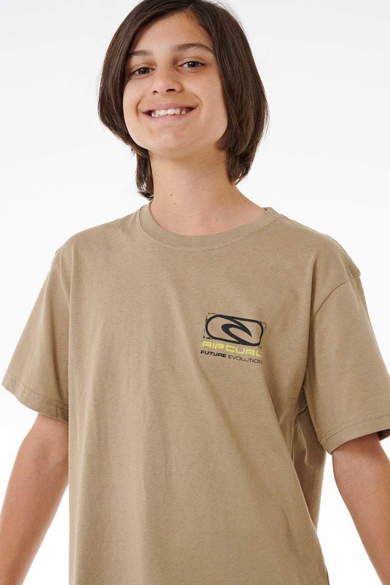 Rip Curl Boys Future Evolution Logo Tee in Sand Dune front detailed view