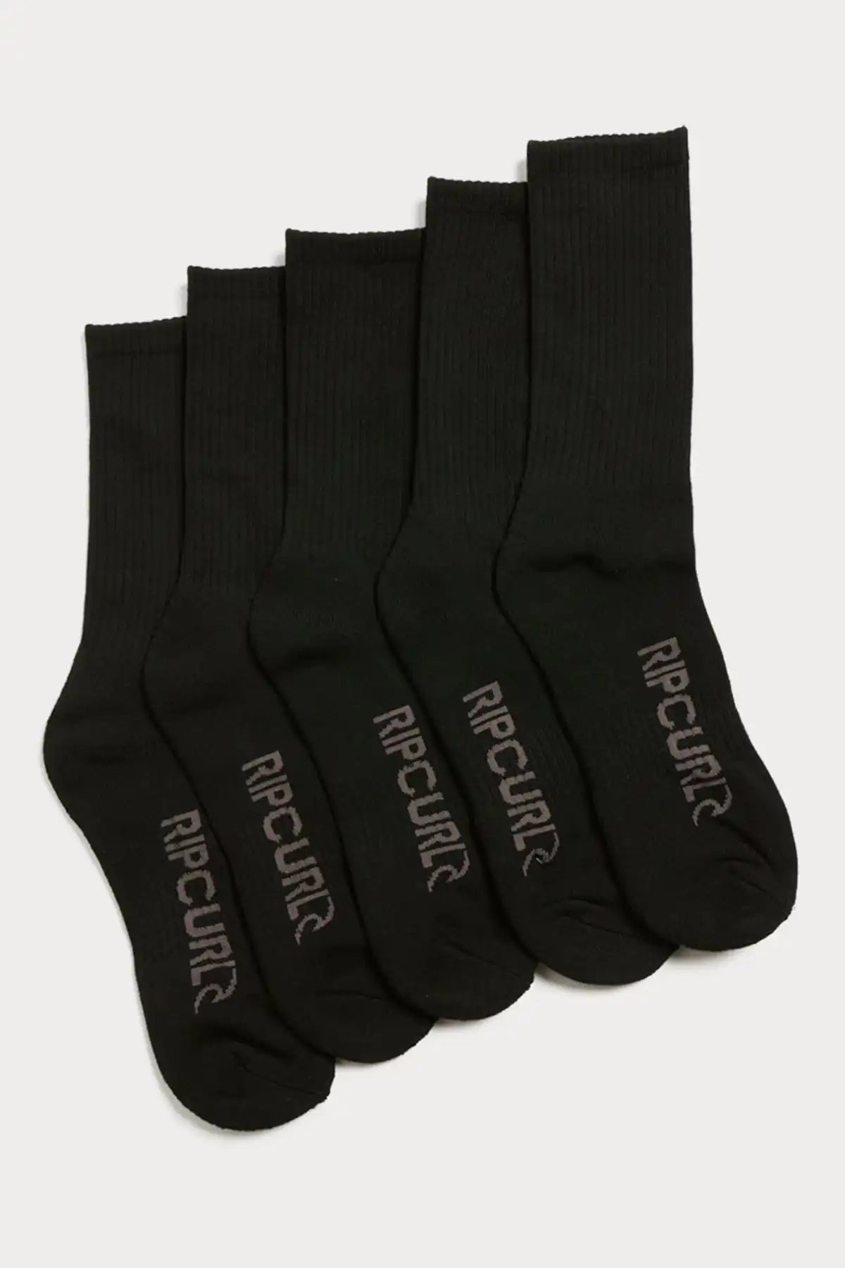 Set of black socks with Rip Curl logo on a white background