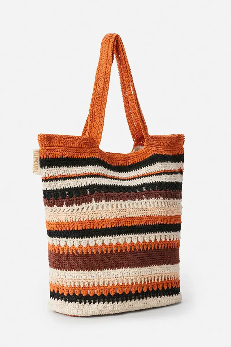 3/4 view of the Rip Curl Ellis Crochet Tote Bag in Cinnamon