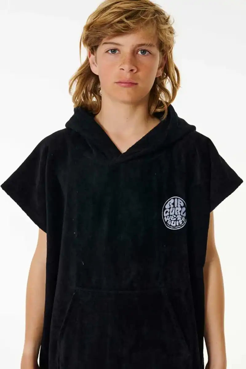 Rip Curl Kids Logo Hooded Towel in Black front detailed view