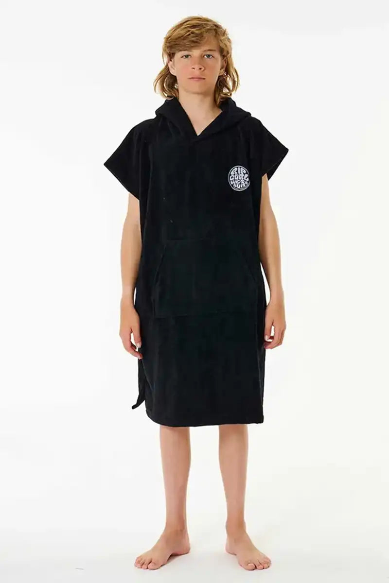 Rip Curl Kids Logo Hooded Towel in Black front view