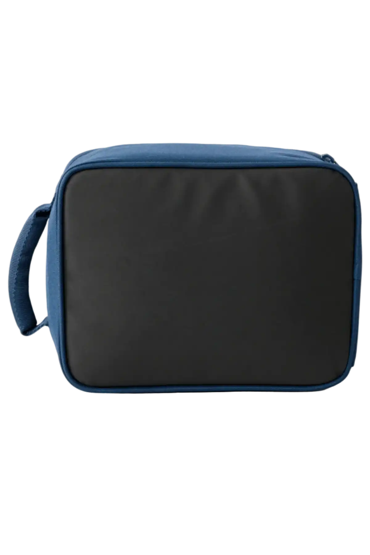 Black Lunch Box with blue handle on a white background