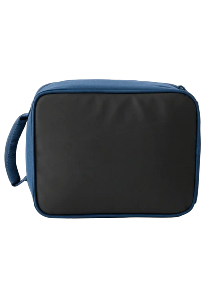 Black Lunch Box with blue handle on a white background