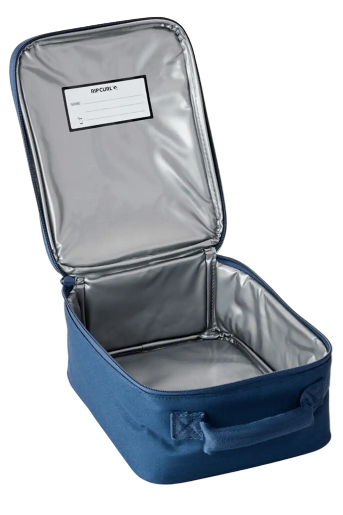 Blue Lunch Box with open lid on a white background