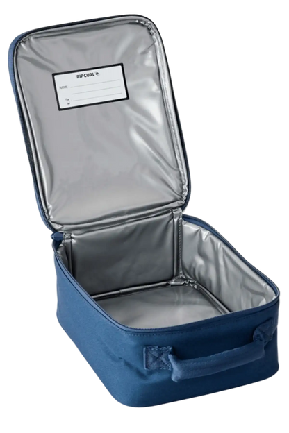Blue Lunch Box with open lid on a white background