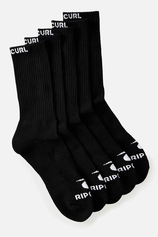 Set of black socks with visible branding on a white background