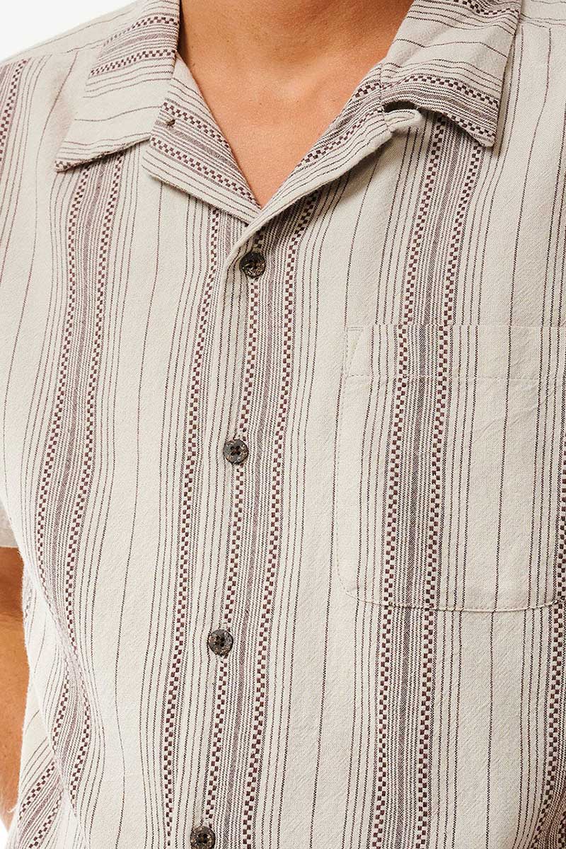 Rip Curl Men's Check Mate Shirt Short Sleeve in Bone front detailed view