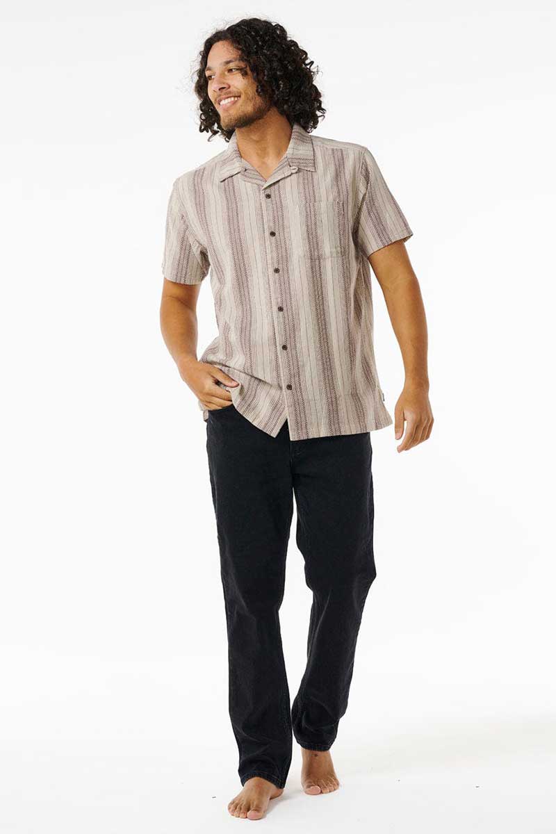 Rip Curl Men's Check Mate Shirt Short Sleeve in Bone full model front view