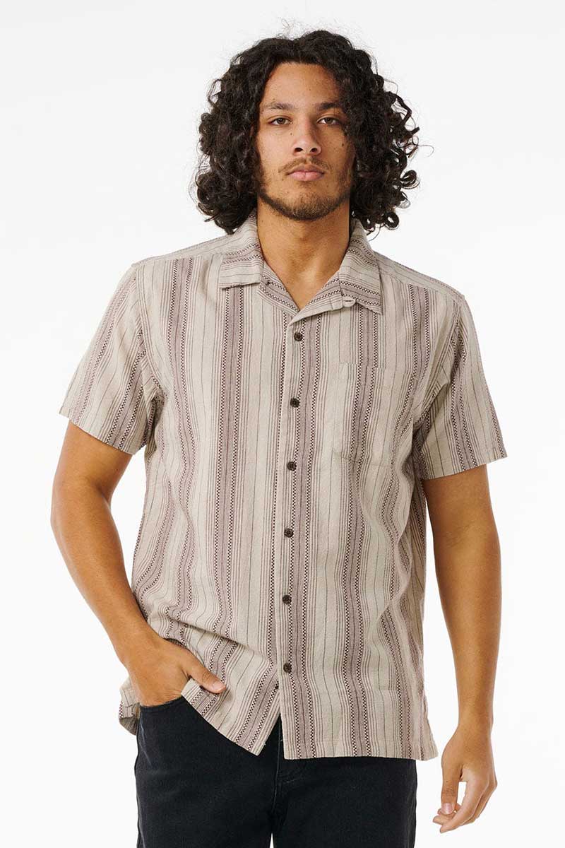 Rip Curl Men's Check Mate Shirt Short Sleeve in Bone front view