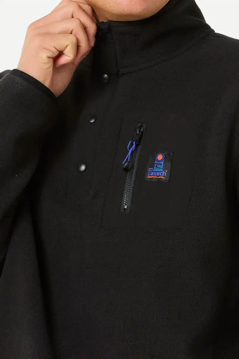 Rip Curl Mens Search Polar Fleece Crew in Black front detailed view