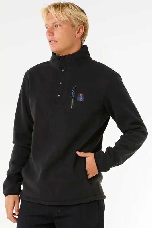 Rip Curl Mens Search Polar Fleece Crew in Black front view showing pocket