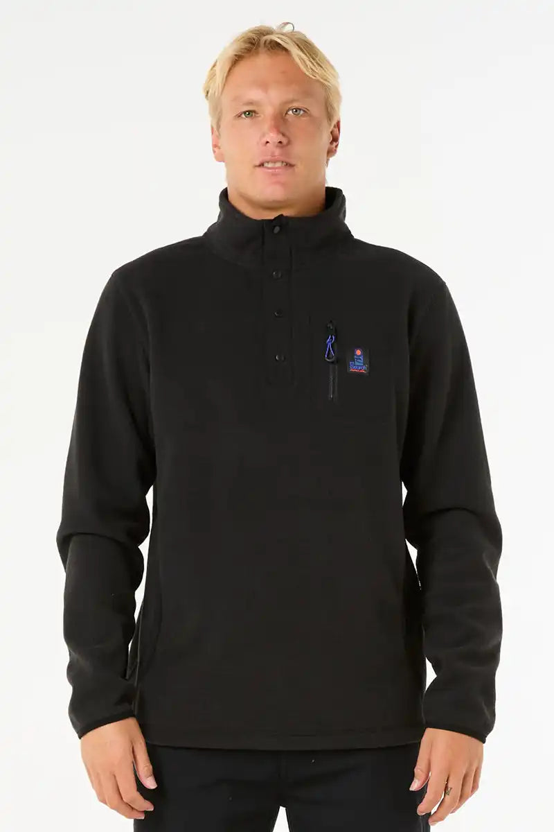 Rip Curl Mens Search Polar Fleece Crew in Black front on view