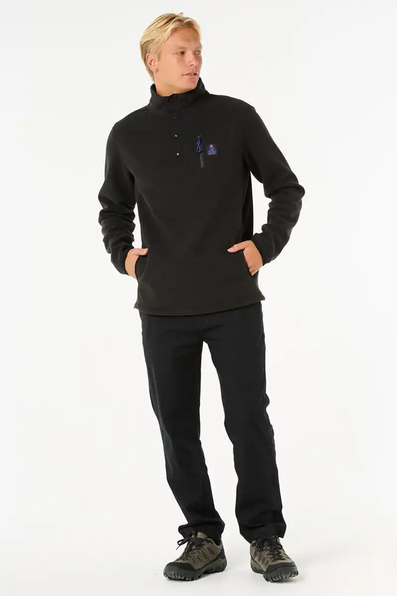 Rip Curl Mens Search Polar Fleece Crew in Black front full model view