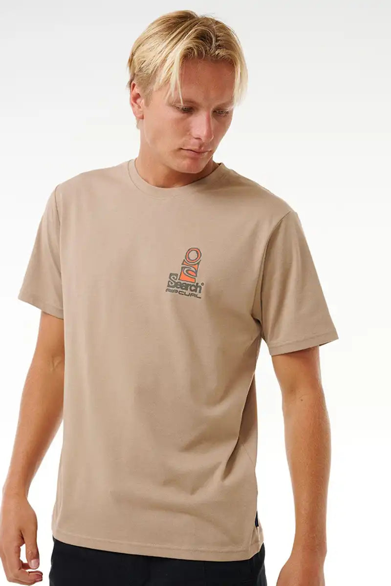 Rip Curl Men's Tee VaporCool Search Stack in Sand Dune front 3/4 view